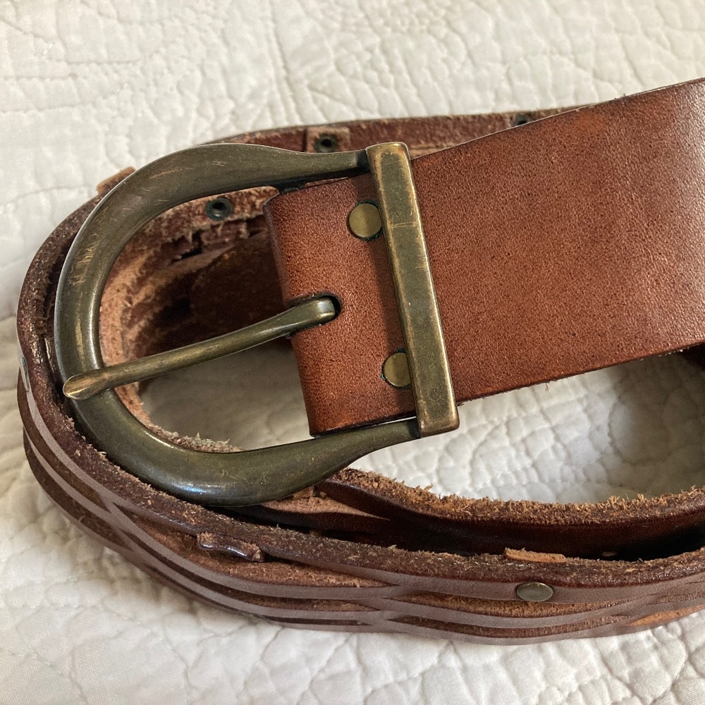 Vintage American Eagle Leather and Brass Belt 43" Long